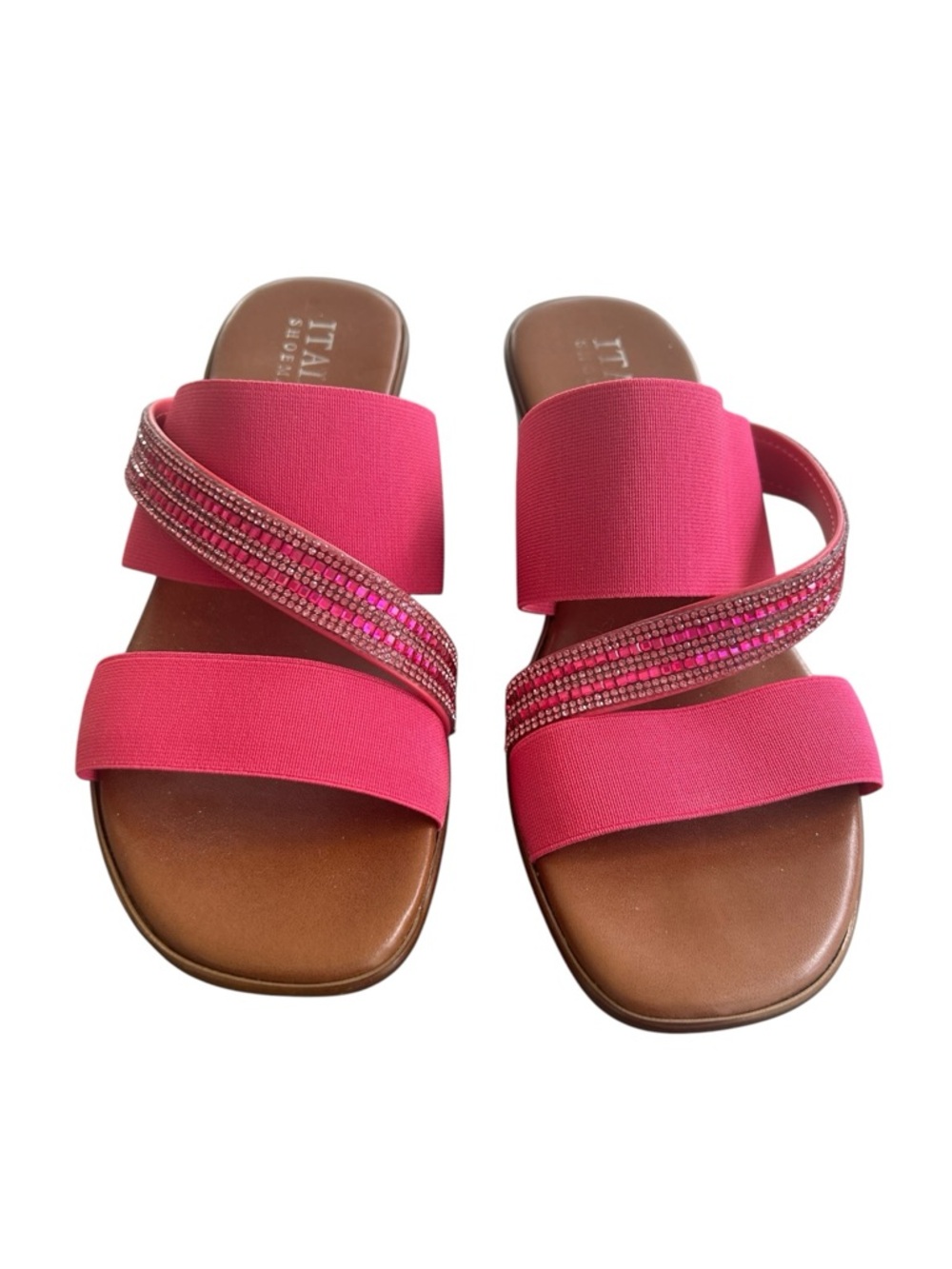 Italian Shoemakers Women's Wedge Sandal Sz 8.5 Hot Pink Beaded Stretch Slide